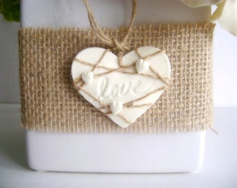 Rustic Country Burlap Favor Tags Magnets Wedding Favor Tags Bridal Shower Tag Love Tag Set of 10 Made to Order