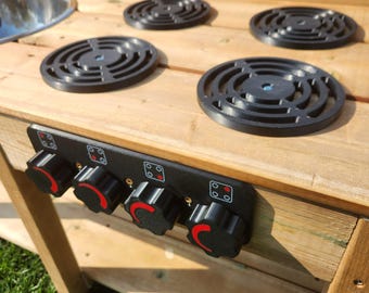 Schlamm Küche Brenner & Drehknöpfe Platte. Machen Sie Ihre DIY-Küche mit beweglichen Teilen besonders! Wasser- und schlammfest für Abenteuer im Freien