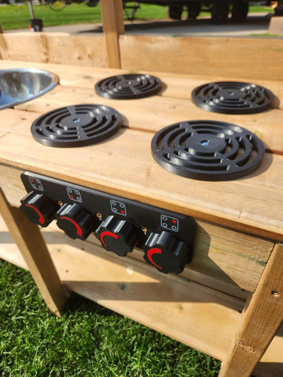 Multi Electric Style Burners/Deluxe Turning Control Knob Plate For The DIY Mud Kitchen . UV/Water Resistsnt. Set has 4 Burners and 4 Knobs