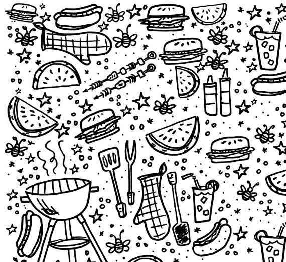 printable backyard bbq coloring page for kids instant download instant  fun