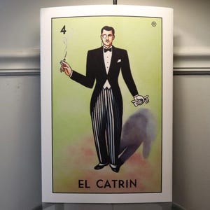 ¡Producto físico! Impresión de tarjeta de lotería El Catrín (El caballero) / Obra de arte mexicana vintage de 13 x 19 / Arte de pared decorativo latino de alta calidad
