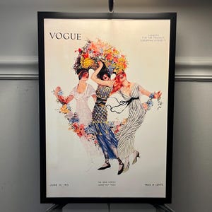 Vintage Vogue-omslag juni 1913 ingelijste kunstdruk - 14 x 20 reproductie Vogue-omslag, inclusief plasticfolie! Tijdschriftomslag wanddecoratie
