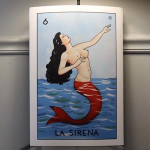 ¡Producto físico! Impresión de tarjeta de lotería La Sirena / Obra de arte mexicana vintage de 13 x 19 / Arte mural de alta calidad Lotería latina