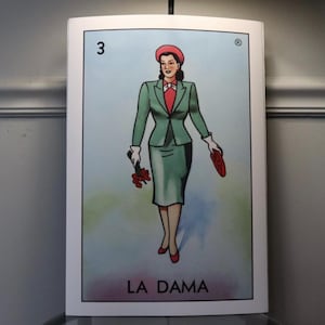 ¡Producto físico! Impresión de tarjeta de lotería La Dama / 13 x 19 Obra de arte mexicana vintage Lotería / Decoración de pared de alta calidad Arte de pared latino