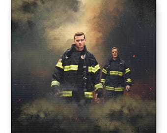911 Buck and Bobby 6x6 Canvas Print, 9-1-1 Oliver Stark, Buddie, Firefighter, Matte Canvas Art, Firefighter Decor, Fire Station Wall Art