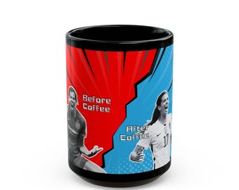 Tobin Heath Mood Mug (15oz), Before Coffee, After Coffee, Women's Soccer, NWSL, USWNT, Arsenal Football, Portland Thorns, OL Reign, Press
