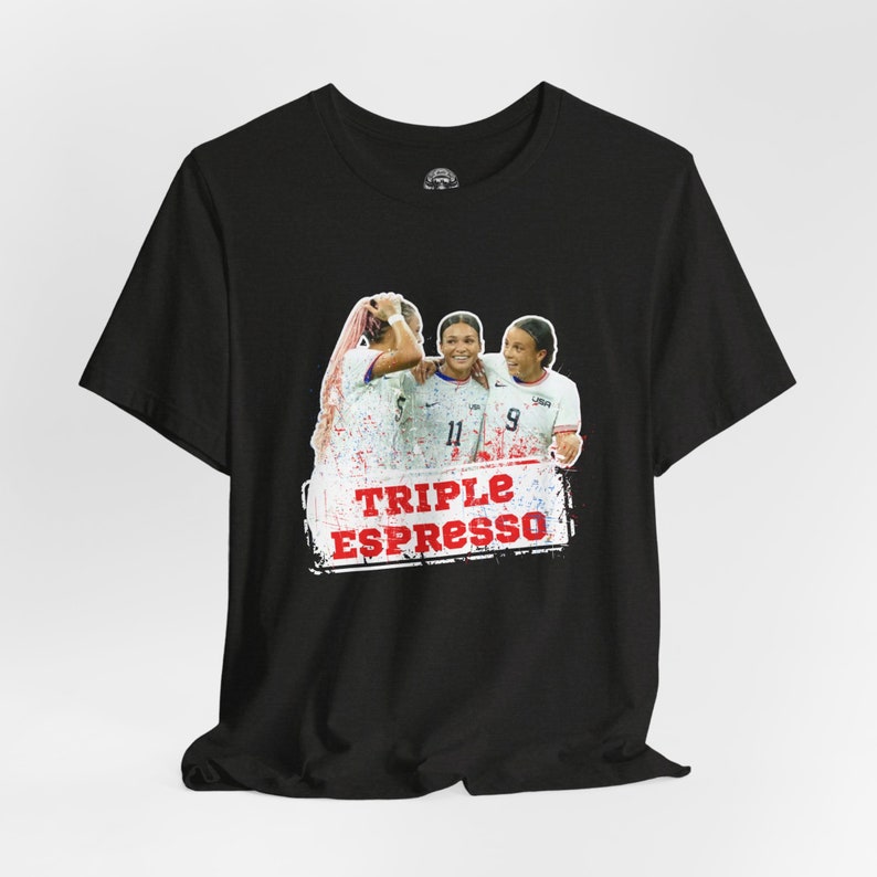 USWNT Triple Espresso Swanson Rodman Smith T-Shirt - Mallory Swanson, Trinity Rodman, Sophia Smith, USA Soccer, USWNT Shirt, Women's Soccer Black Heather