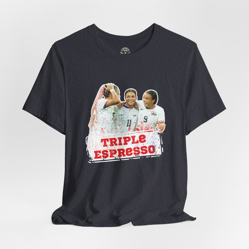 USWNT Triple Espresso Swanson Rodman Smith T-Shirt - Mallory Swanson, Trinity Rodman, Sophia Smith, USA Soccer, USWNT Shirt, Women's Soccer Heather Navy