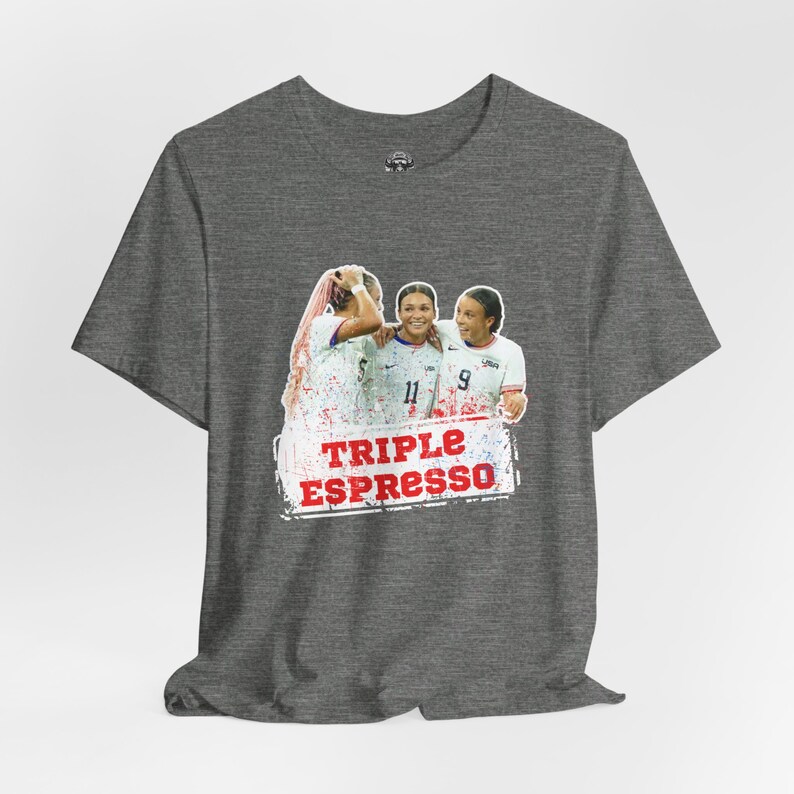 USWNT Triple Espresso Swanson Rodman Smith T-Shirt - Mallory Swanson, Trinity Rodman, Sophia Smith, USA Soccer, USWNT Shirt, Women's Soccer Deep Heather