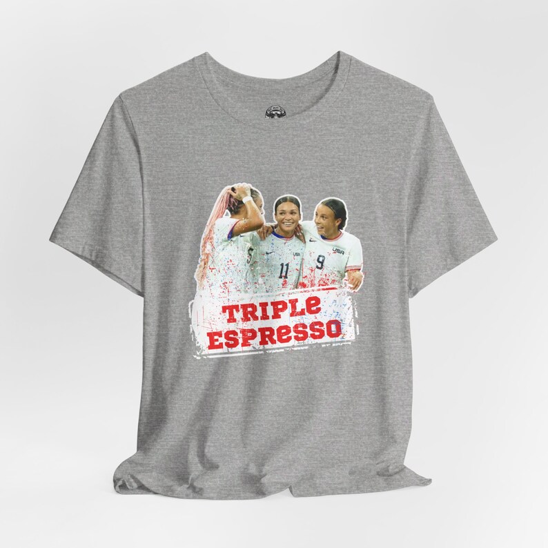 USWNT Triple Espresso Swanson Rodman Smith T-Shirt - Mallory Swanson, Trinity Rodman, Sophia Smith, USA Soccer, USWNT Shirt, Women's Soccer Athletic Heather