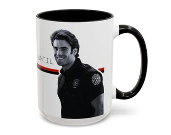 9-1-1 Blue Mug (15oz) Don't Talk To Me Until I've Had My Coffee, 911 Blue, Hunter McVey, Ceramic Mug, Firefighter, Fireman Mug