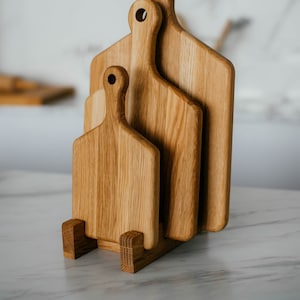 Set of 3 Wooden cutting board with handle, Oak cutting and serving Boards, Farmhouse kitchen decor, Handmade Cutting Board