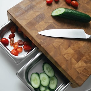 End Grain Cutting Board with 2 Containers | Wooden Kitchen Board | Custom Cutting Board | New Home Gift | Butcher Block for Meat