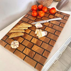 Exclusive End Grain Cutting Board with Smoked Oak Brick Inserts, Premium Quality, Wooden Kitchen Board,  Wood Chopping Board