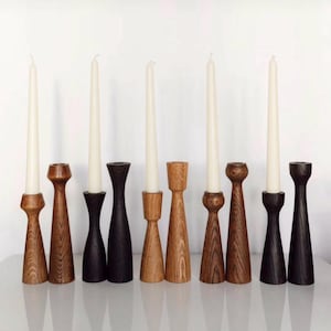 Wood Candle Holders Set – Handmade Rustic Decor, Natural Wooden Candlesticks, Modern Farmhouse Style (Set of 2, 15cm & 20cm)