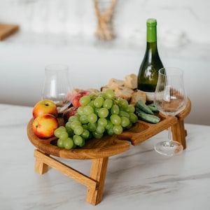 Outdoor Wooden Wine Holder for 4 Persons, Folding Wine Table, Picnic Wine Table, Wine lover gift, Couples gift, Wine Gift, Wine Cheese board