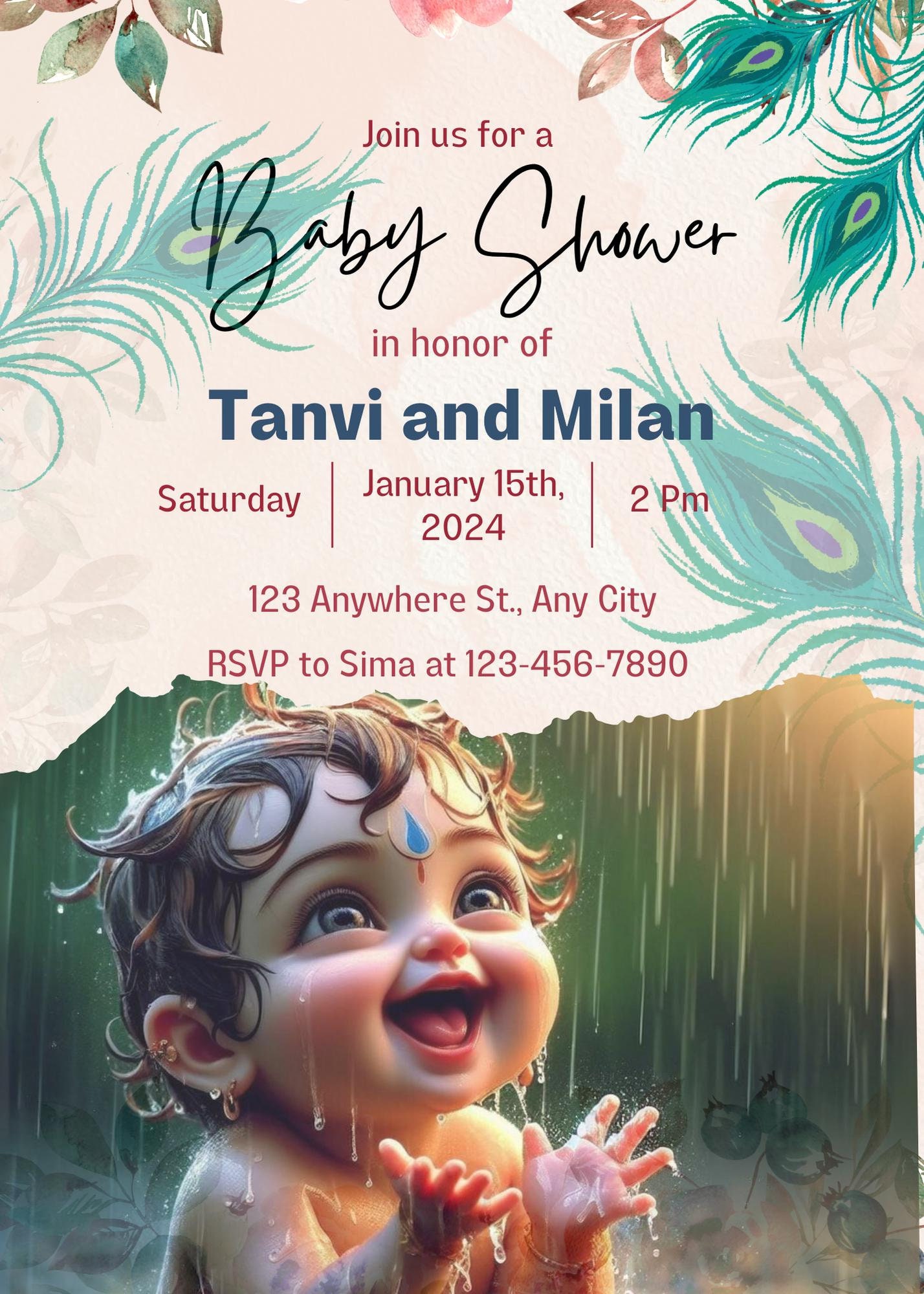 Baby Shower invite - Krishna Theme