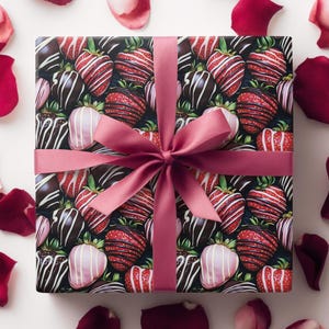 Chocolate covered Strawberries Wrapping Paper: Valentines Gift Wrap, Foodie image 1