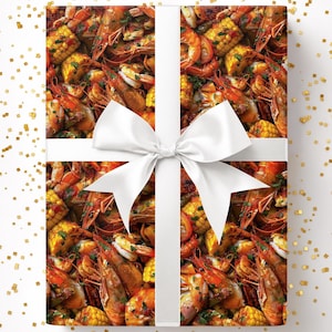 Seafood Boil Gift Wrap - Seafood Gift wrap, Seafood Boil Wrapping Paper, Foodie Gift Wrap