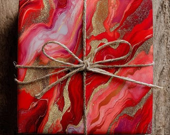 Red Marbled Wrapping Paper: Decorative Gift Wrap