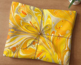 Yellow Marbled Gift Wrap: Swirl Design, Decorative Paper