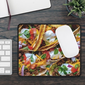 Beef Tacos Gaming Mouse Pad | 9&quot; x 7&quot; | Beef Taco | Gift | Desk Accessory | Home office | Foodie gift | Mousepad | Taco | Mexican food