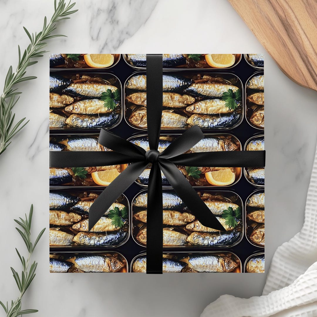 tinned-sardines-wrapping-paper-fish-gift-wrap-foodie-etsy
