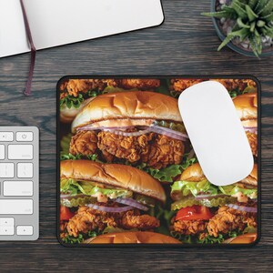 Fried Chicken Sandwich Gaming Mouse Pad | 9&quot; x 7&quot; | Chicken Sandwich | Gift | Desk Accessory | Home office | Foodie gift | Mousepad