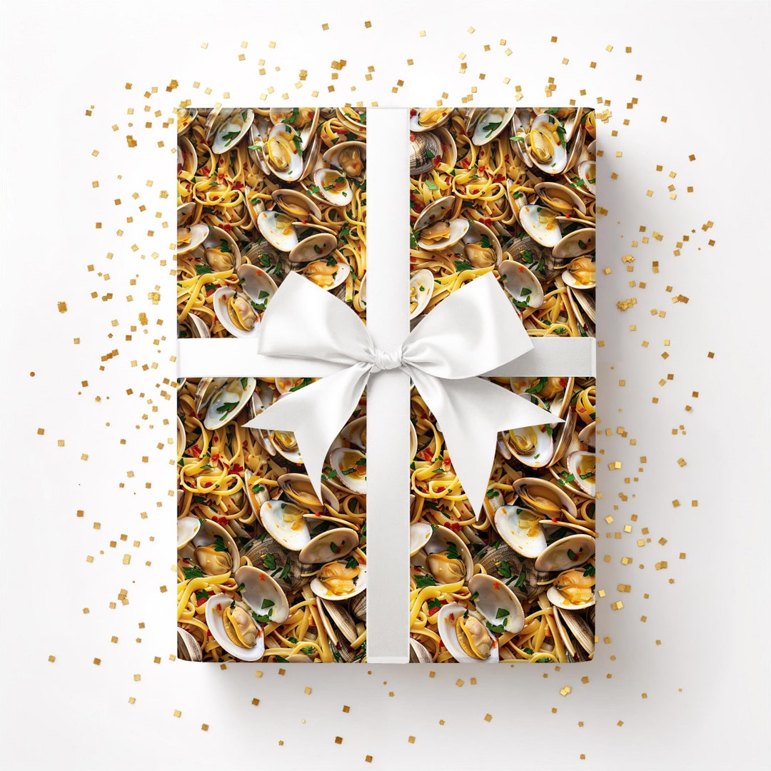 Clam Linguine Gift Wrap -clam Linguine Wrapping Paper, Seafood Gift ...