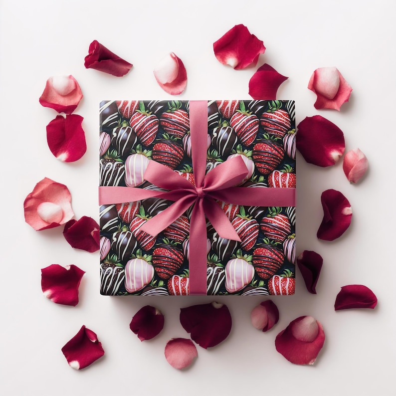 Chocolate covered Strawberries Wrapping Paper: Valentines Gift Wrap, Foodie image 1