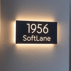 Modern Stainless Steel House Number Sign with LED Light, Customizable Acrylic Backlit Design, Outdoor Use Decor, Illuminated Address Plaque