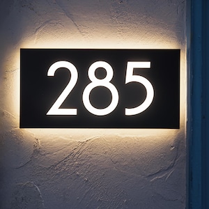 Modern Acrylic House Number Sign with LED Light, Customizable Stainless Steel Backlit Design, Illuminated Address Plaque, Outdoor Use