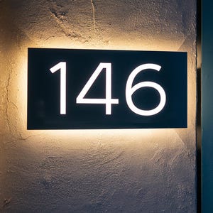 Illuminated Address Plaque, Modern Acrylic Backlit Design, Customizable Stainless Steel House Number Sign with LED Light, Outdoor Use