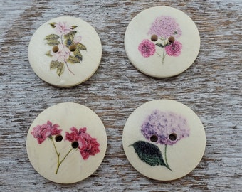 Flower wooden buttons, Wood buttons for womens coats, Buttons for knitting,  30mm,  3cm, 1 1/8 inch, 2 holes, Sets of 5 or 10