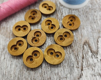 Brown Wood buttons, Small wooden buttons, Cute children buttons,  Buttons for knitting and sewing, 15mm, 5/8", 2 holes, Set of 10 or 20