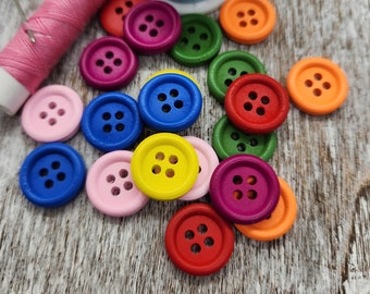 Mixed colors buttons, Wood buttons for knitting, Baby sweater buttons, Color Wooden button, Round, 15mm, 5/8", 4 holes, Set of 10, 20 or 50