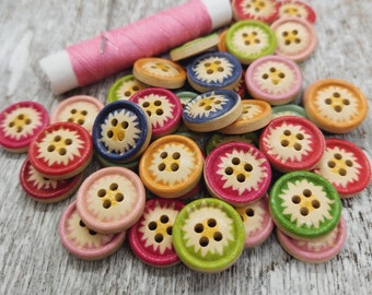 Baby sweater buttons, Wooden button, Painted rim, Cute children buttons, Random mixed colors, 15mm, 5/8", Set of 10, 20, or 50