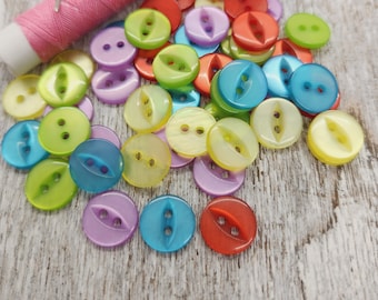 Small buttons, Doll clothes buttons, Baby sweater buttons, Buttons for knitting, Mixed random colors, 11mm, 7/16", 2 holes, Set of 20 or 50