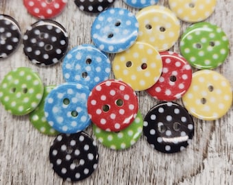 Random mixed polka dot colors, Buttons for knitting, Baby sweater buttons,Cute children buttons, Resin buttons, 15mm, 5/8", Set of 10 or 20