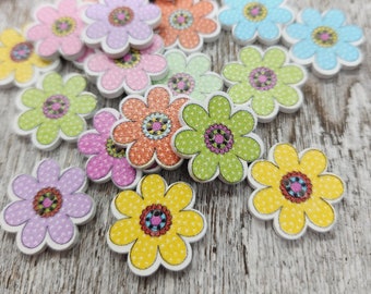 Polka dots flower buttons, Mixed buttons, Decorative wooden buttons, Cute children buttons, 20mm,  3/4", 2 holes, Set of 10 or 20