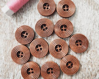 Buttons for Jackets, Brown redish wooden buttons, Decorative Wood  buttons, Sewing, Round, 20mm,  3/4 inch, 4 holes, Set of 10 or 20