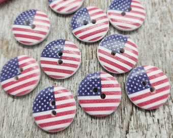 Red, white and blue buttons, Colorful  wooden buttons, Coat Wood buttons,  Round, 20mm,  2cm, 3/4", 2 holes, Sets of 10 or 20