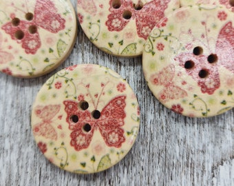 Butterfly wooden buttons, Wood buttons for womens coats, Buttons for knitting,  30mm,  3cm, 1 1/8 inch, 2 holes, Sets of 5 or 10