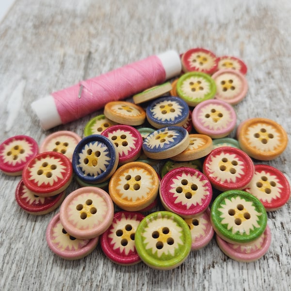 Baby sweater buttons, Wooden button, Painted rim, Cute children buttons, Random mixed colors, 15mm, 5/8", Set of 10, 20, or 50