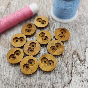 Brown Wood buttons, Small wooden buttons, Cute children buttons,  Buttons for knitting and sewing, 15mm, 5/8&quot;, 2 holes, Set of 10 or 20
