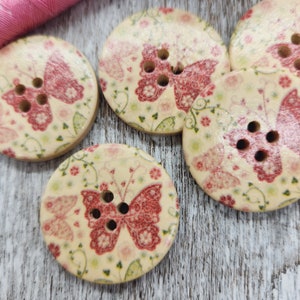 Butterfly wooden buttons, Wood buttons for womens coats, Buttons for knitting,  30mm,  3cm, 1 1/8 inch, 2 holes, Sets of 5 or 10
