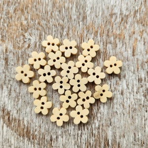 Cute flower buttons, Natural wood buttons, Small tiny floral buttons, Baby sweater buttons,  11mm, 7/16", 2 holes, Sets of  10, 20 or 50