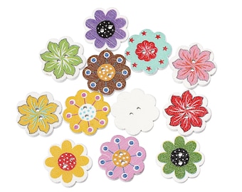 Flower buttons shaped 2 hole in 4 colours and 3 sizes Novelty