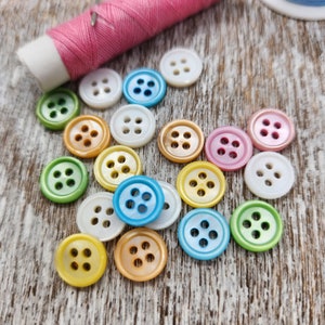 Doll clothes buttons, Baby sweater buttons, Natural shell buttons, Buttons for knitting, 10mm, 3/8&quot;, 2 holes, Set of 10 or 20
