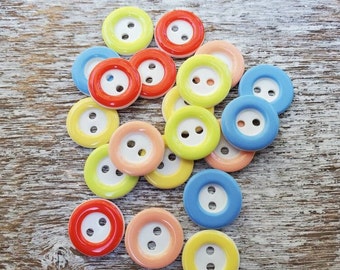 Colorful painted rim buttons, Doll clothes buttons, Cute resin buttons, Baby sweaters buttons, Mixed colors, 13mm, 1/2", Set of 20